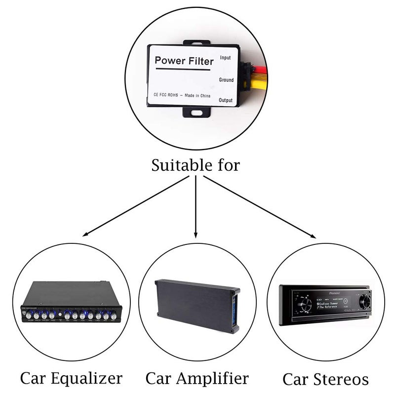 Ekylin Car Power Filter EMI Noise Ground Loop Isolator Suppressor for Auto Stereo Audio Radio Stereos Amplifier Amp Speaker Equalizer Subwoofer 12V - Image 5